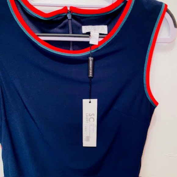 SCAPA by Lauren Perre Size S Sexy Navy Dress with Red and Green Trim NWT - Picture 3 of 4
